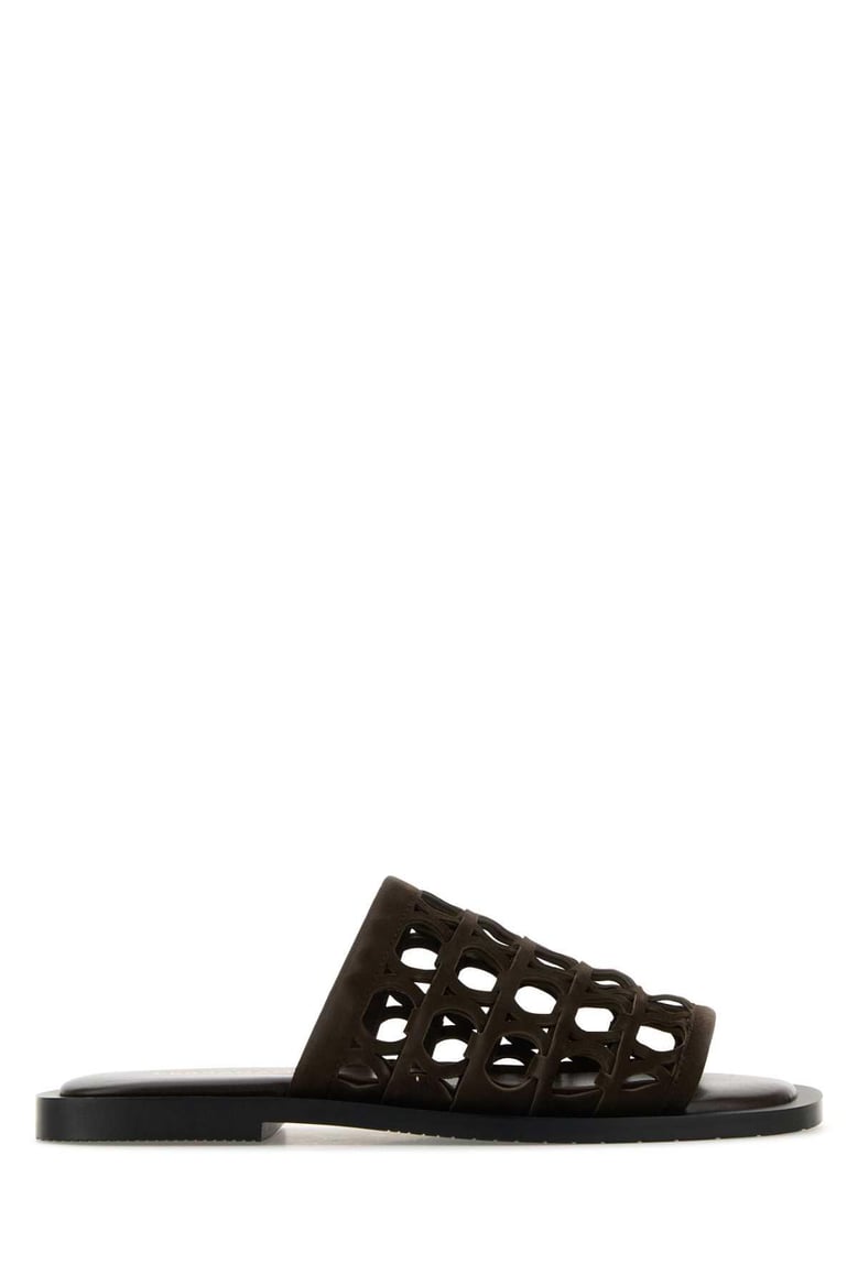 dark brown suede barbados slippers by Selfnex