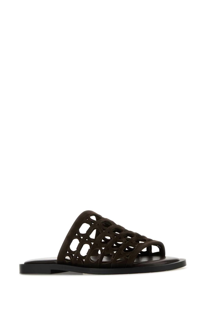 dark brown suede barbados slippers by Selfnex