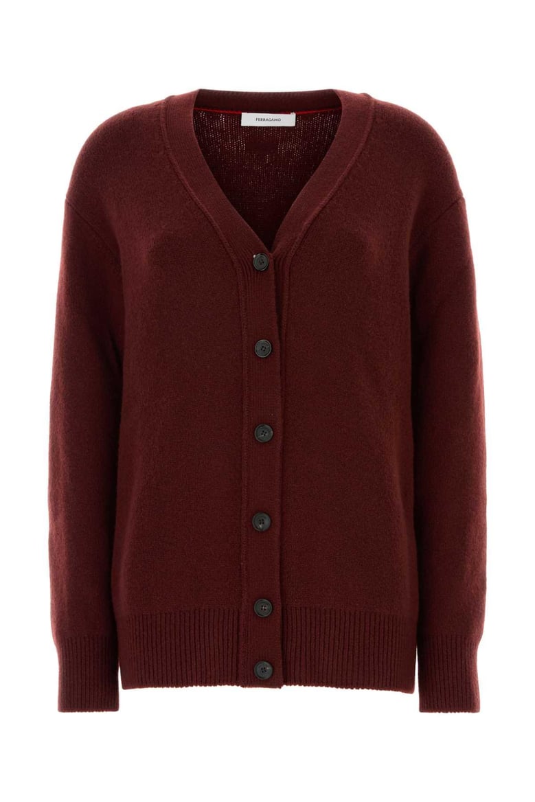 burgundy cashmere blend cardigan by Selfnex