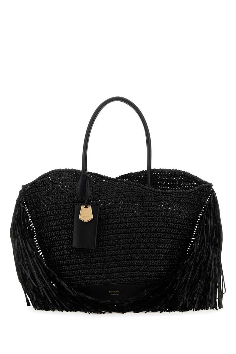 black raffia and leather big shopping bag by Selfnex