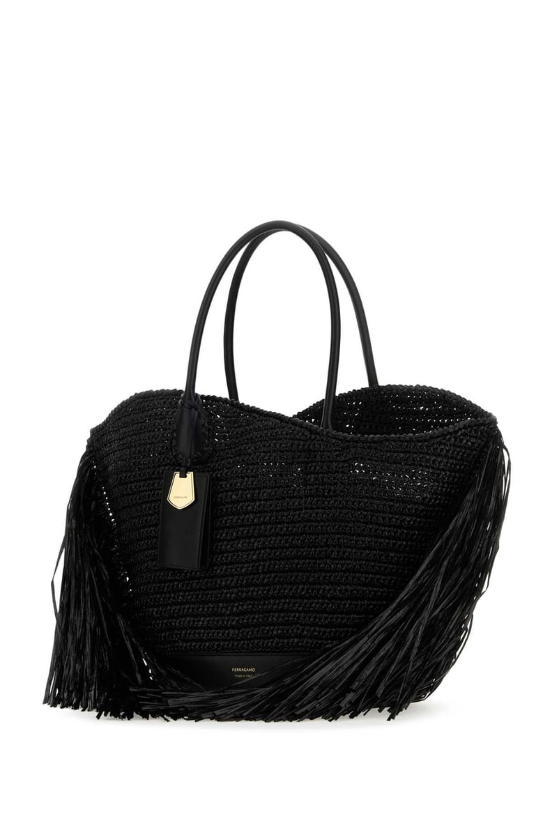 black raffia and leather big shopping bag by Selfnex