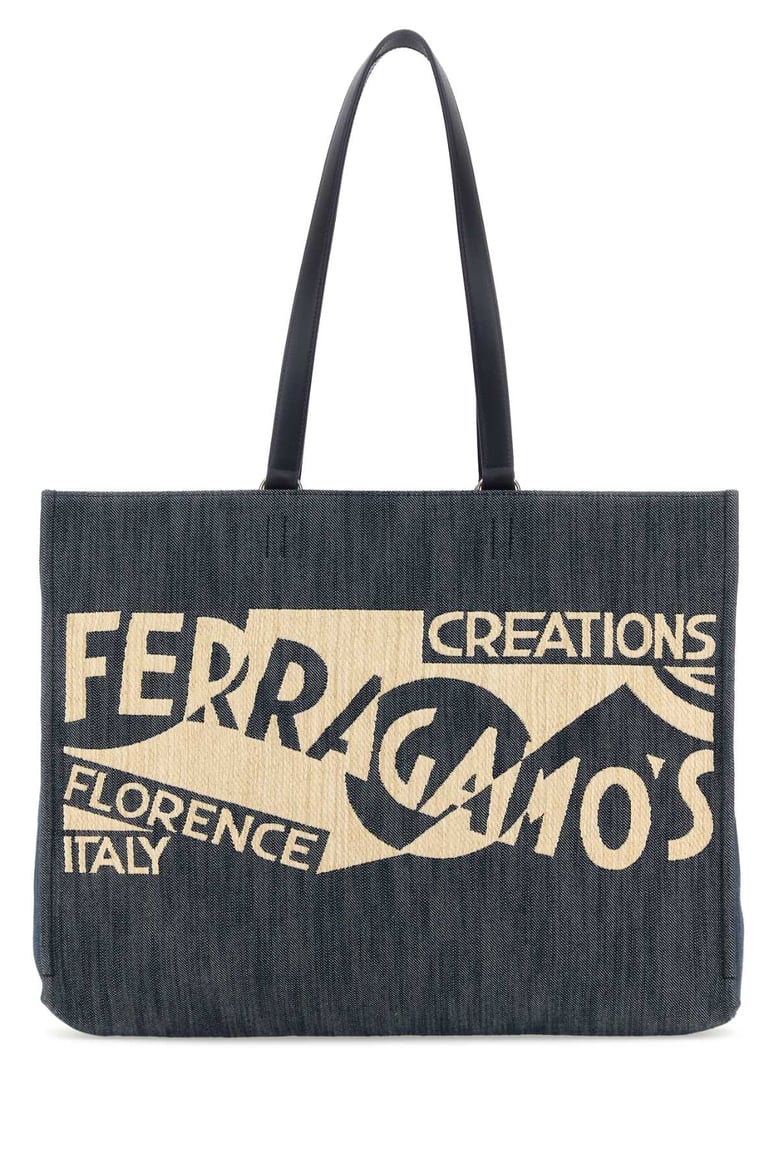 blue denim large tt sign shopping bag by Selfnex
