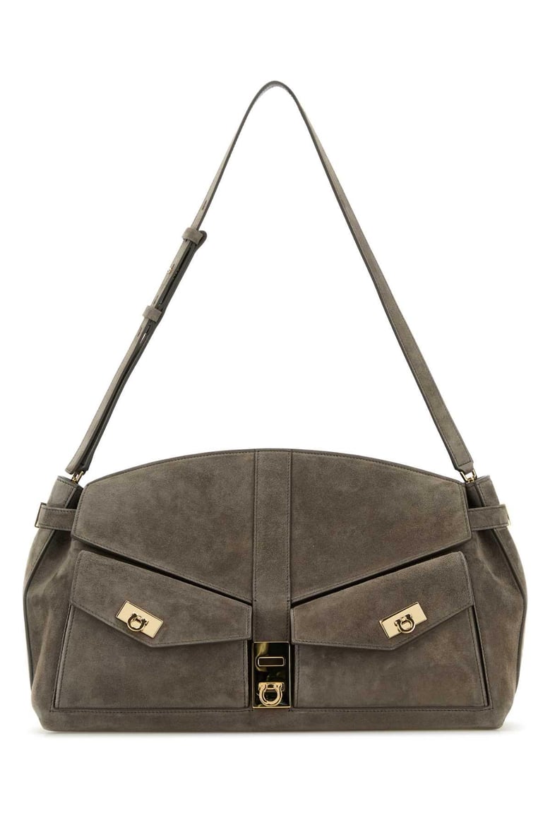 grey suede shoulder bag by Selfnex