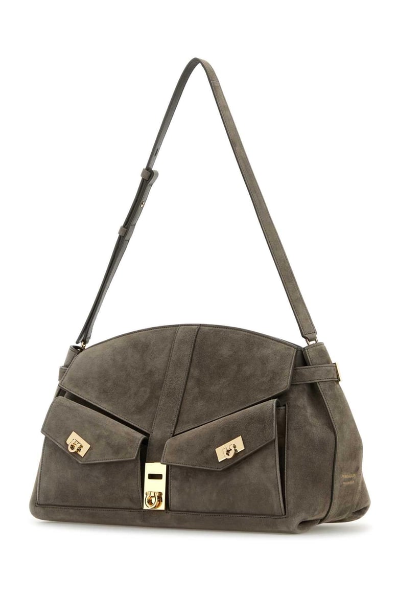 grey suede shoulder bag by Selfnex