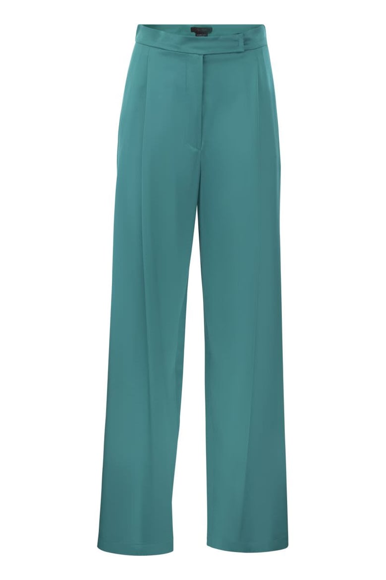 turquoise satin fiesta wide-leg pant by Selfnex