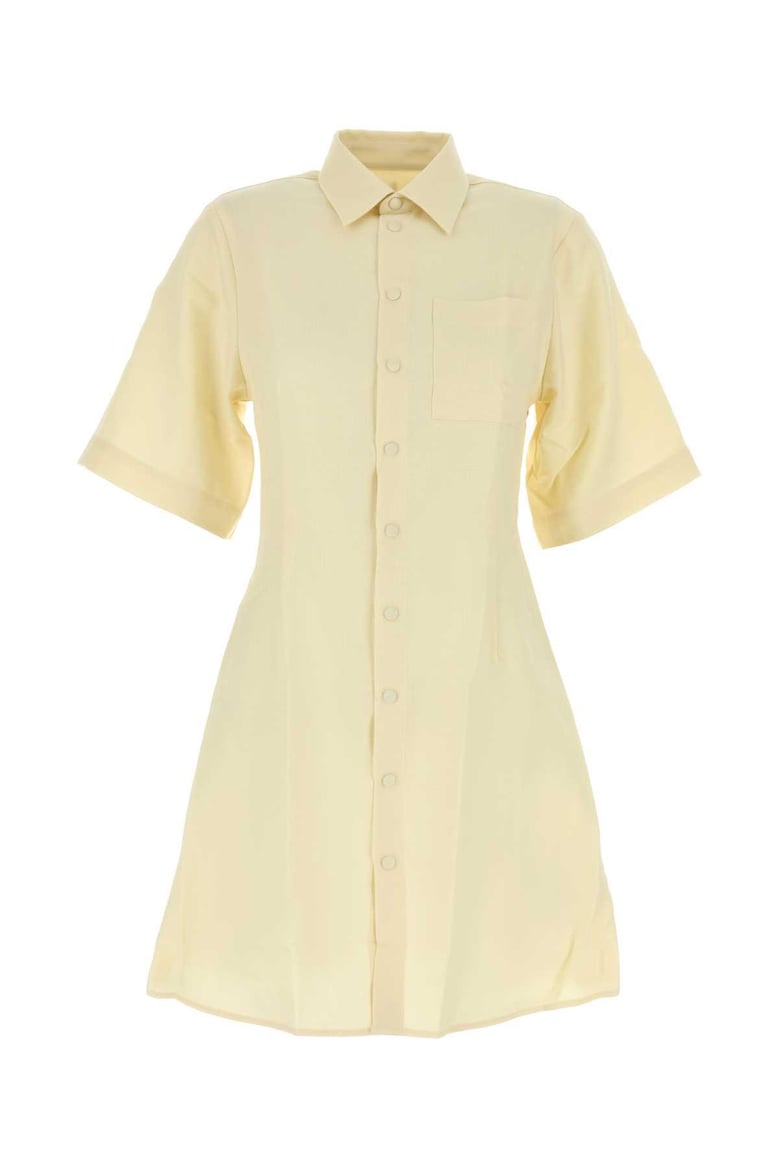 pastel yellow wool shirt dress by Selfnex