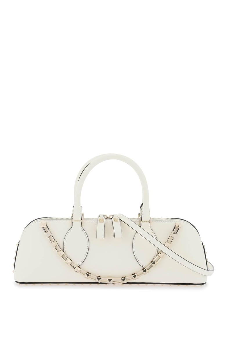 ivory leather rockstud east-west handbag by Selfnex