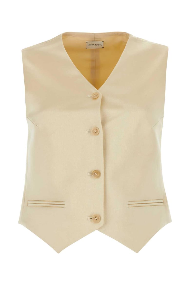 cream cotton blend vest by Selfnex