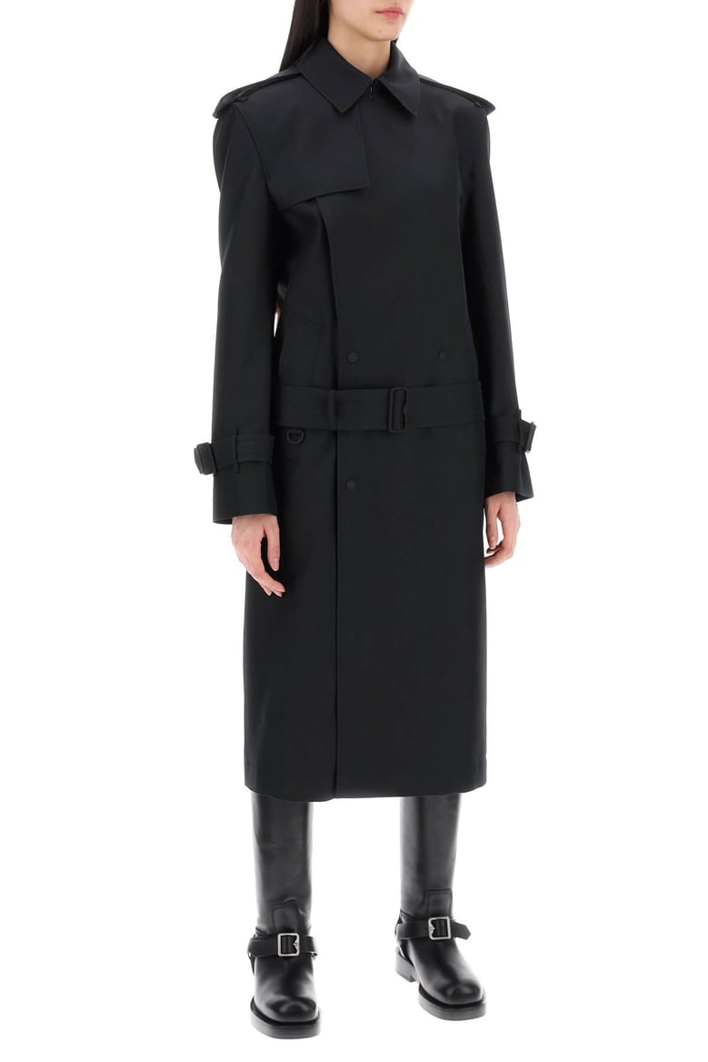 black silk blend trench coat by Selfnex