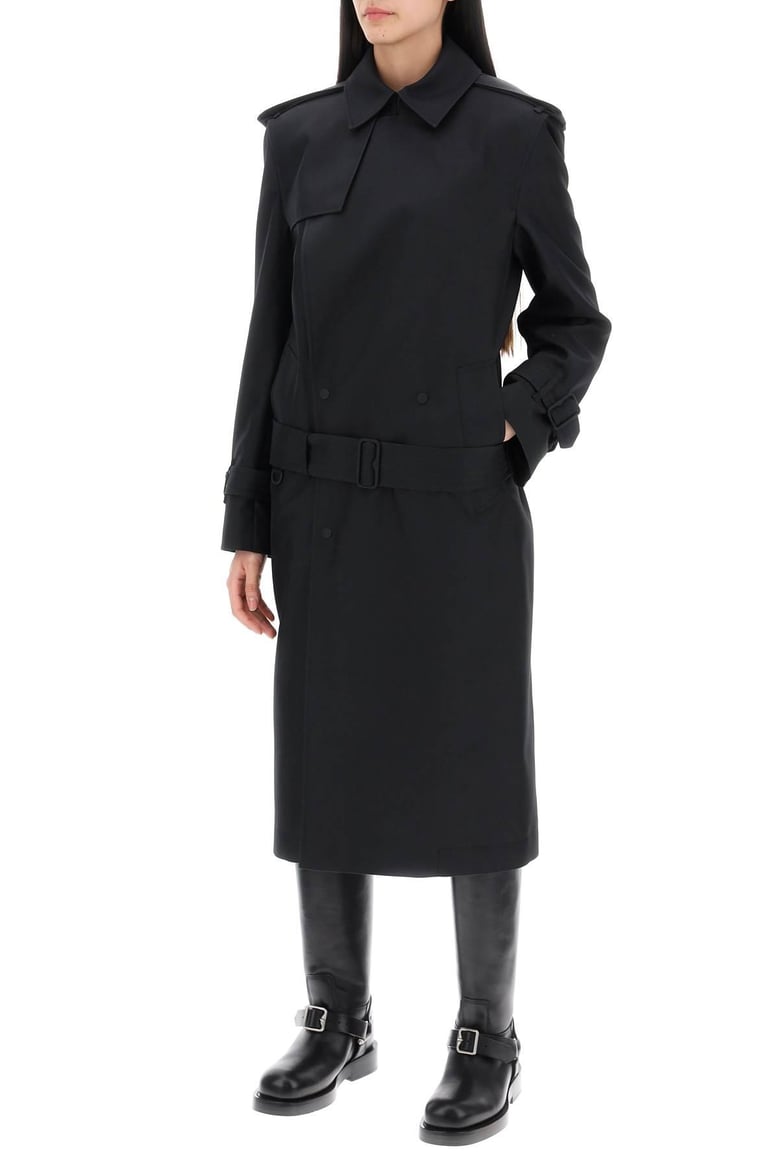 black silk blend trench coat by Selfnex