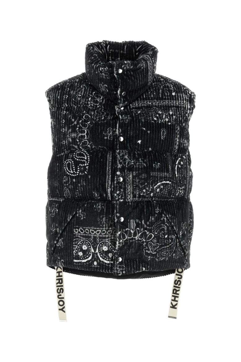 printed corduroy oversize sleeveless down jacket by Selfnex
