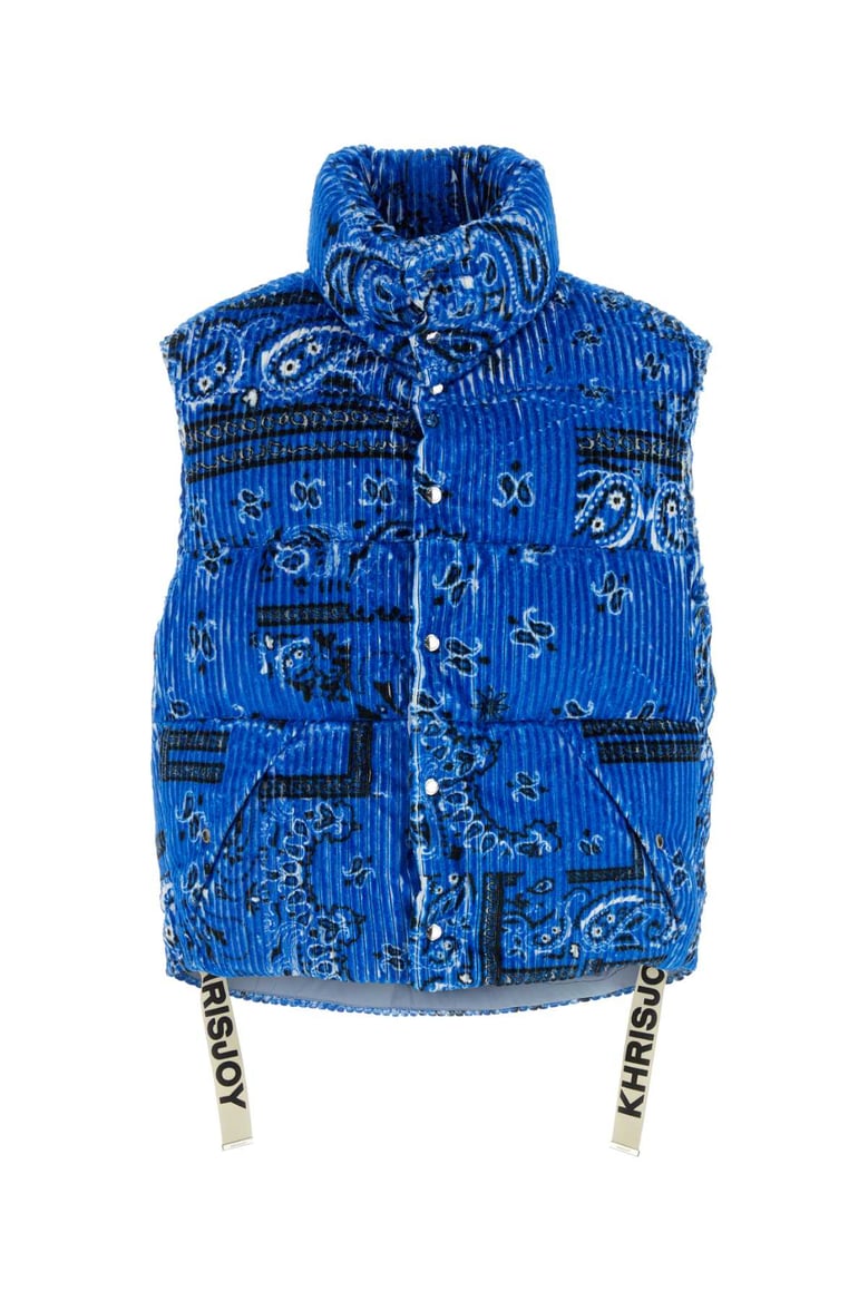 printed corduroy oversize sleeveless down jacket by Selfnex