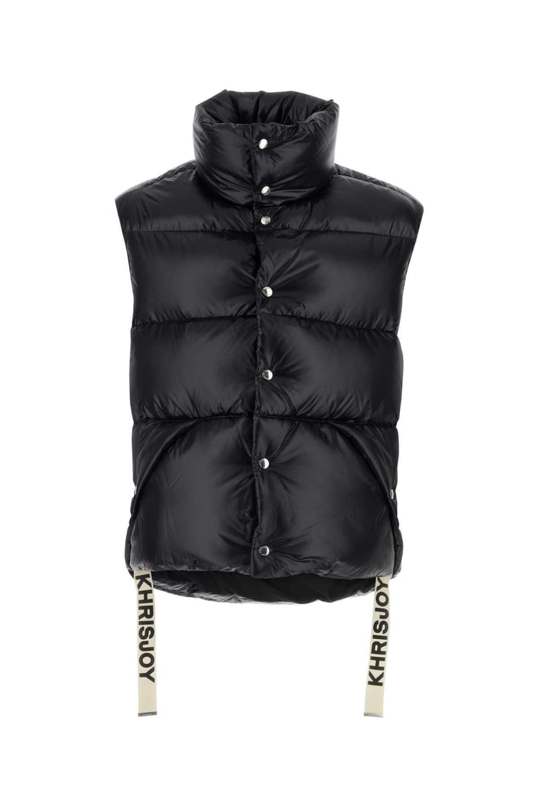 black nylon sleeveless puff shiny down jacket by Selfnex