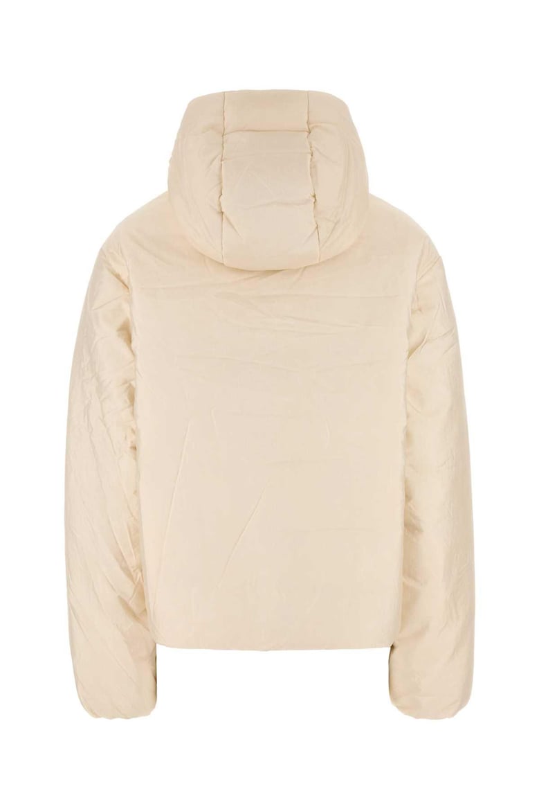 cream nylon blend down jacket by Selfnex