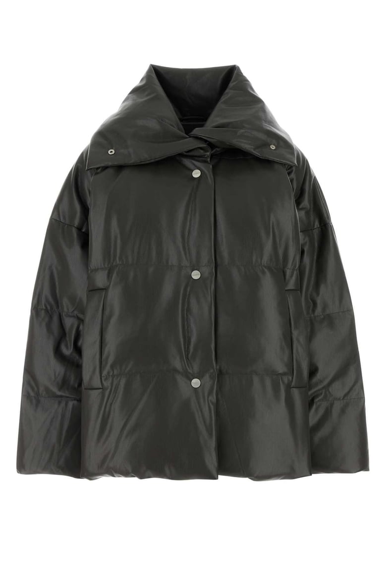 charcoal synthetic leather down jacket by Selfnex