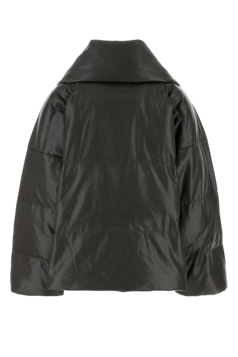 charcoal synthetic leather down jacket by Selfnex
