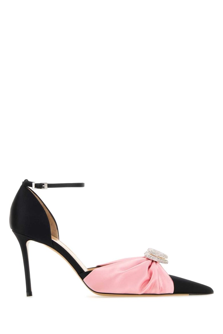 black satin pumps by Selfnex