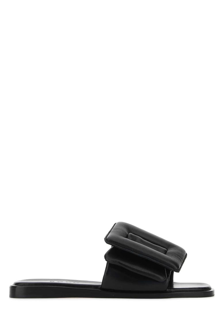 black leather puffy slippers by Selfnex