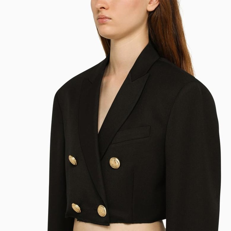 black polyester blend boyfriend blazer by Selfnex