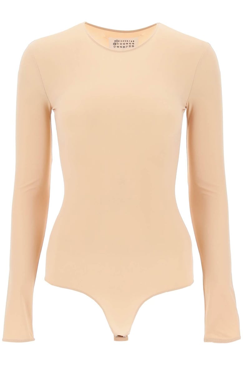skin pink stretch nylon bodysuit by Selfnex