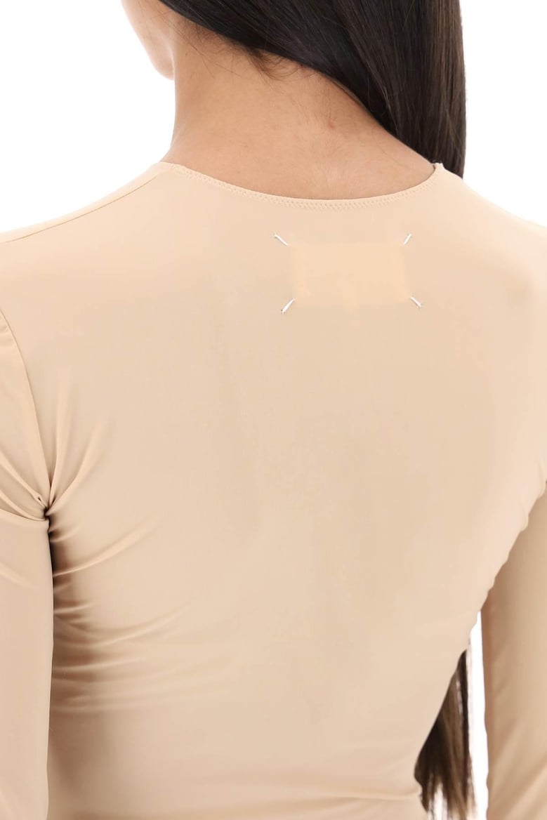 skin pink stretch nylon bodysuit by Selfnex