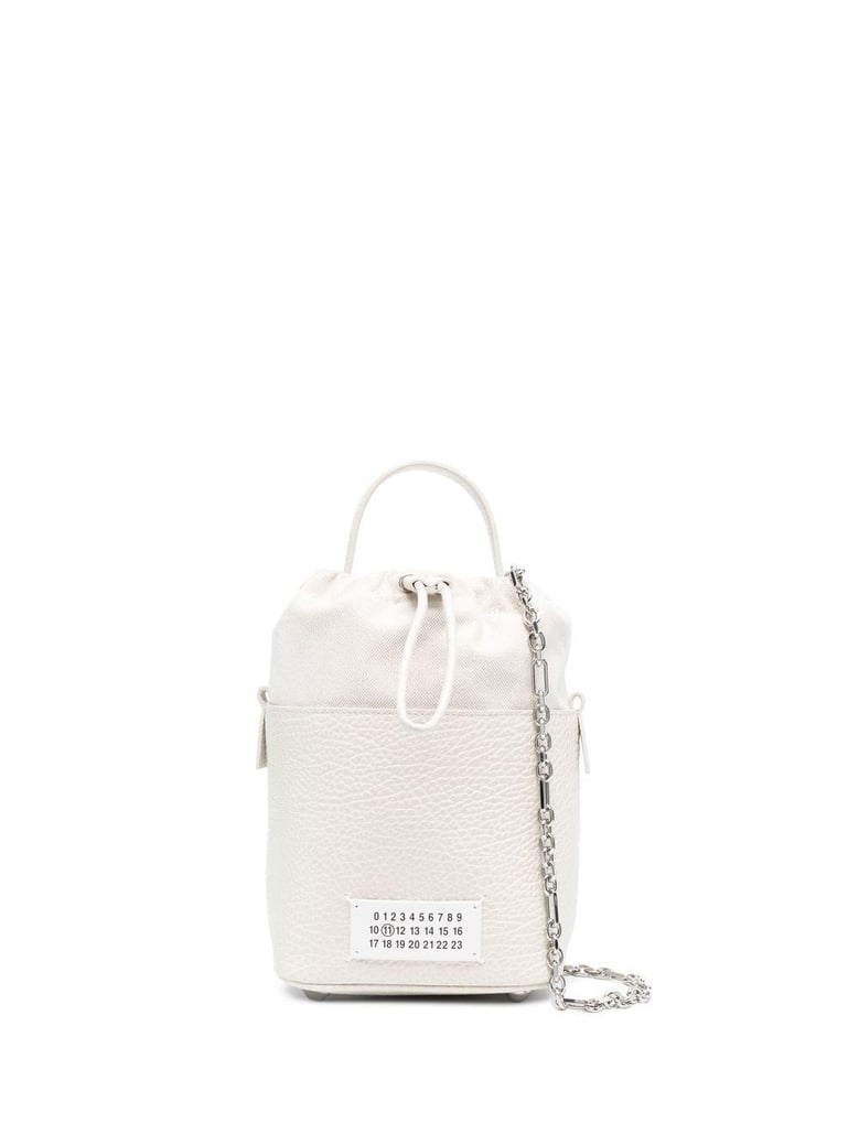 chalk leather and canvas mini 5ac bucket bag by Selfnex