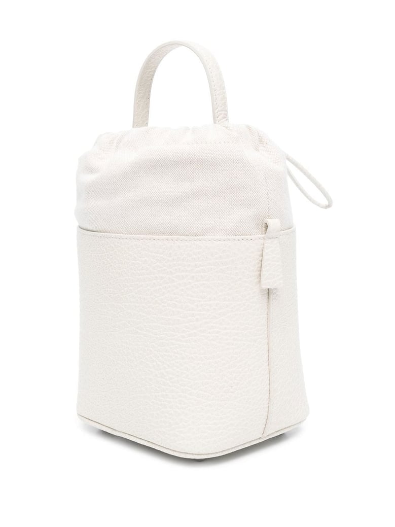 chalk leather and canvas mini 5ac bucket bag by Selfnex