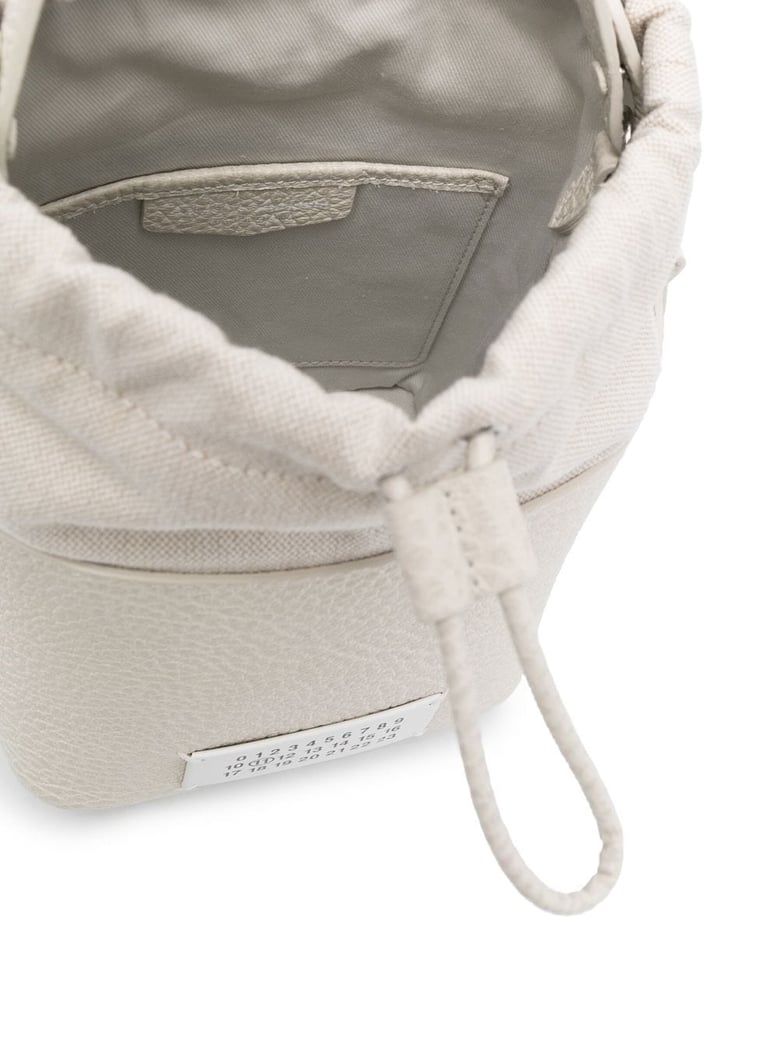 chalk leather and canvas mini 5ac bucket bag by Selfnex
