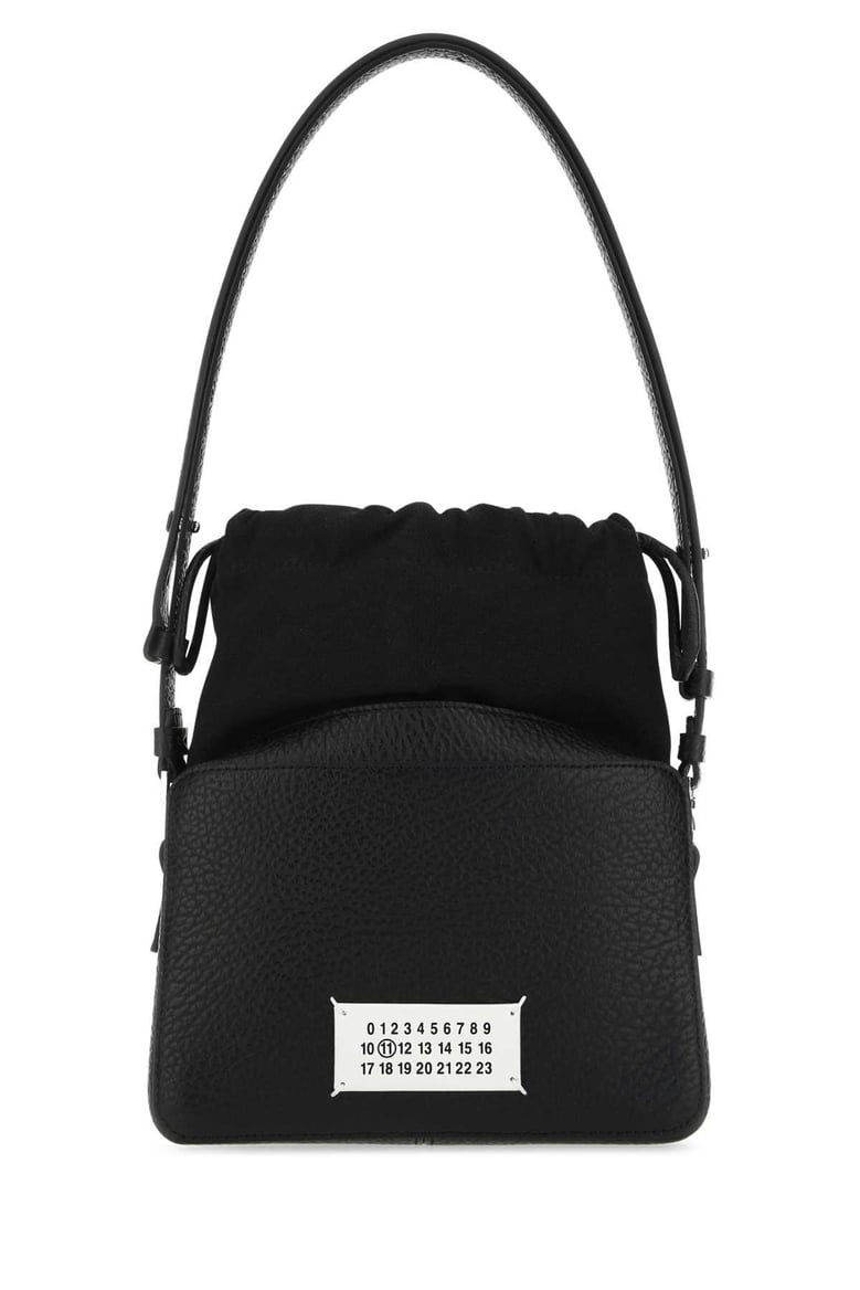 black leather and fabric 5ac bucket bag by Selfnex