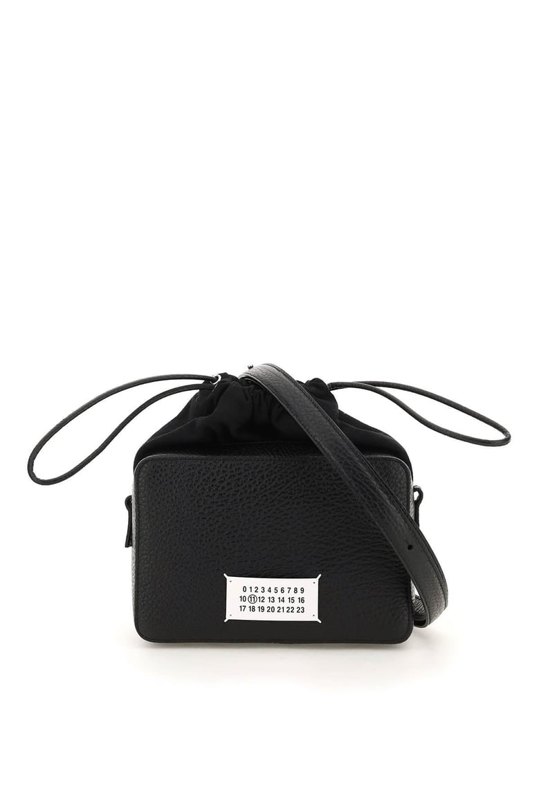 black leather and fabric 5ac bucket bag by Selfnex