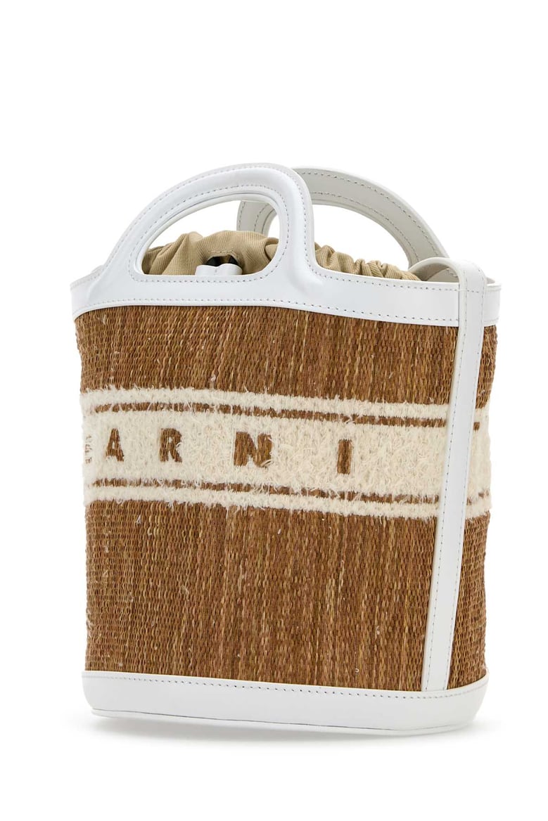 two-tone raffia and leather tropicalia bucket bag by Selfnex