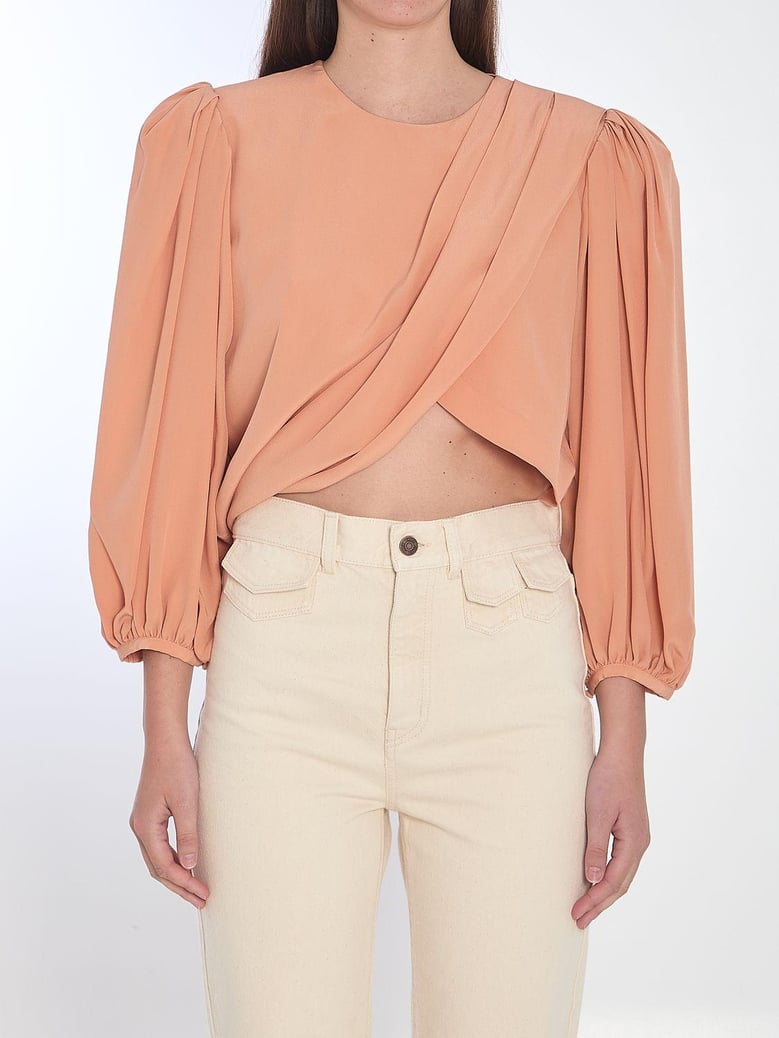 salmon crepe top by Selfnex