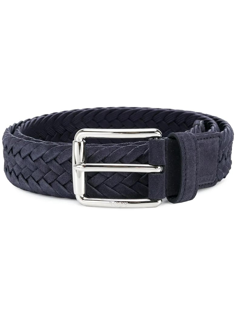 woven suede belt with branded metal buckle by Selfnex