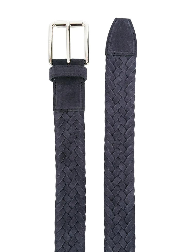 woven suede belt with branded metal buckle by Selfnex