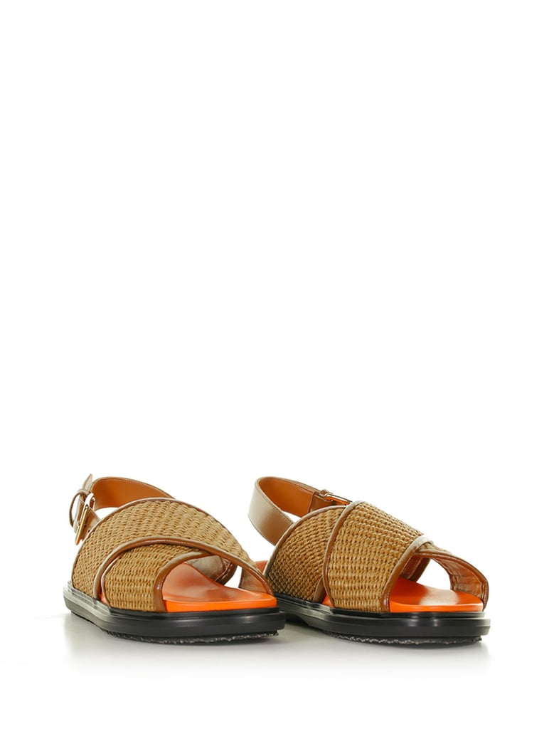 crossover fussbett sandal in raffia effect fabric and leather by Selfnex