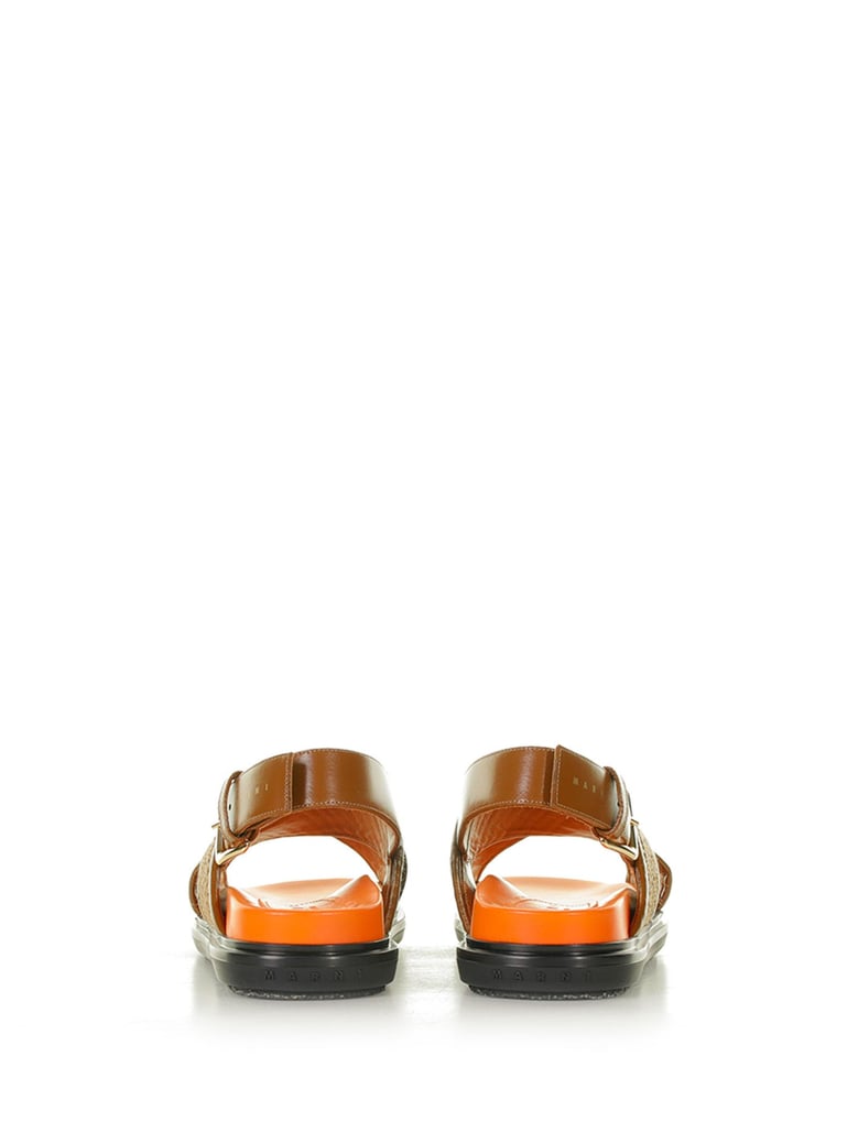 crossover fussbett sandal in raffia effect fabric and leather by Selfnex