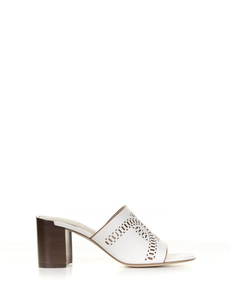 white leather slipper with heel by Selfnex