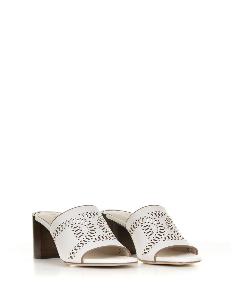 white leather slipper with heel by Selfnex