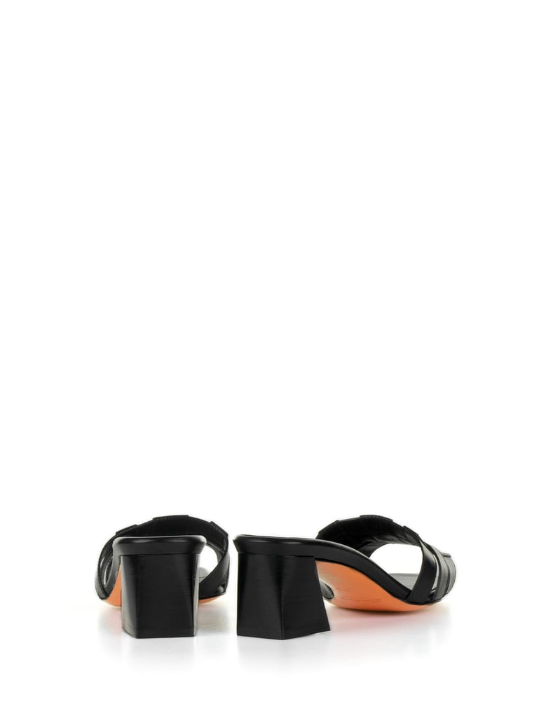 black leather slipper with heel by Selfnex