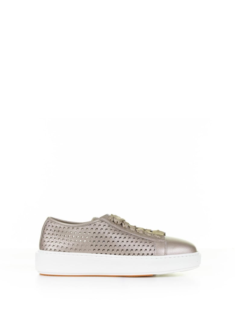 beige sneaker in laminated perforated leather by Selfnex