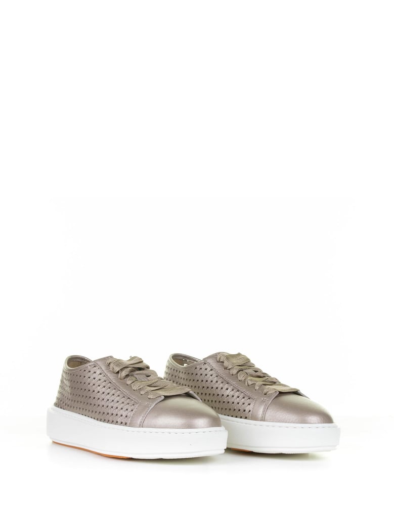 beige sneaker in laminated perforated leather by Selfnex