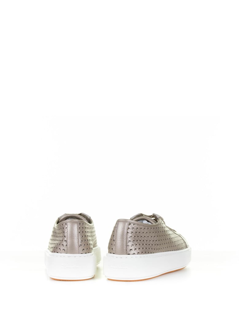 beige sneaker in laminated perforated leather by Selfnex