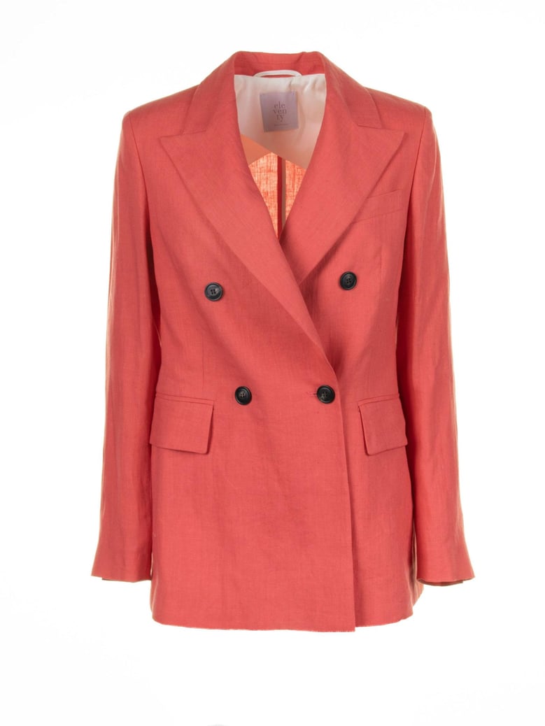 coral double-breasted linen jacket by Selfnex