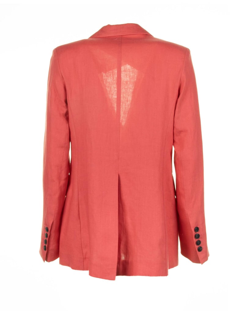 coral double-breasted linen jacket by Selfnex