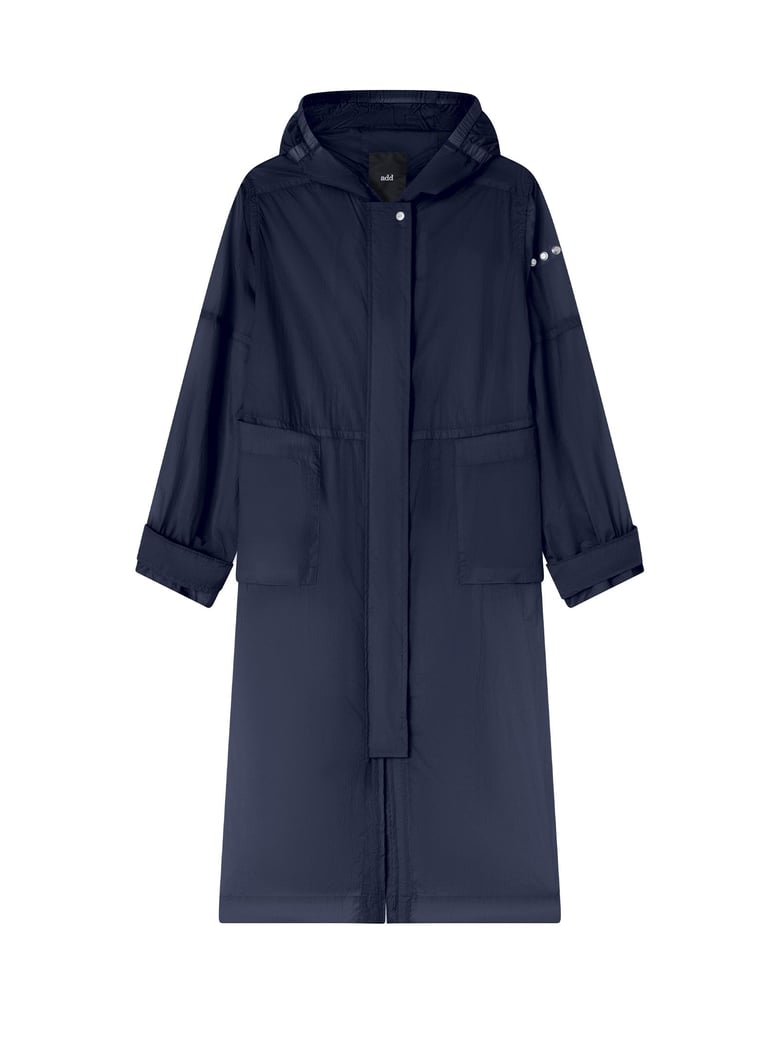 long navy blue parka with hood by Selfnex