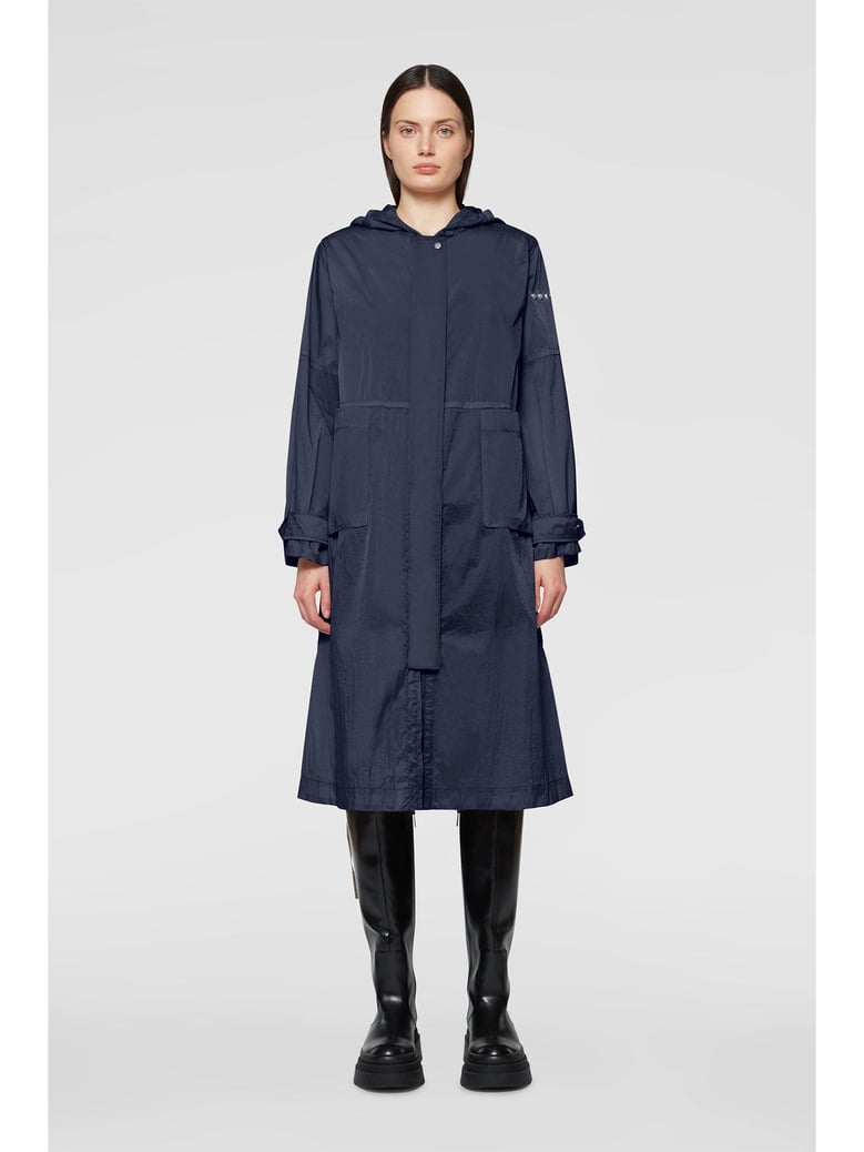 long navy blue parka with hood by Selfnex