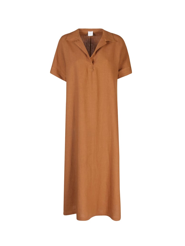 long terracotta linen dress by Selfnex