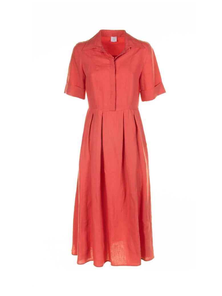 long coral half-sleeved linen dress by Selfnex