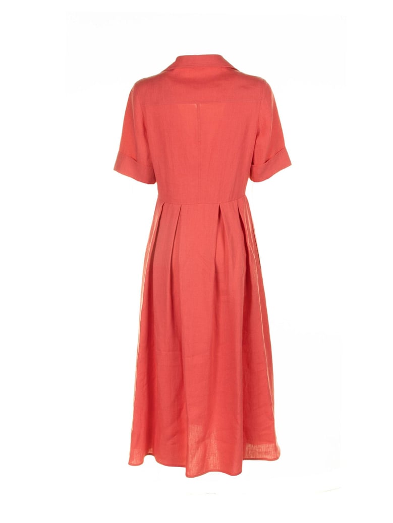 long coral half-sleeved linen dress by Selfnex