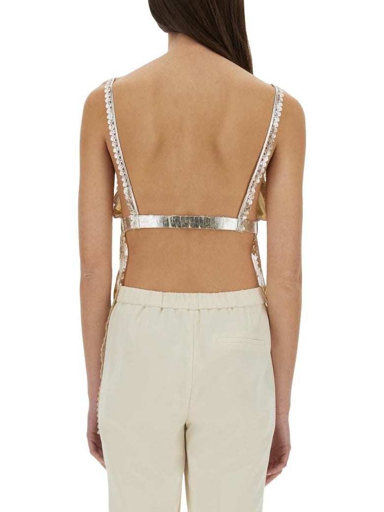 laminated pleated satin top by Selfnex